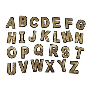 Venta al por mayor pack oro parche-Lentejuelas de oro letras del alfabeto parches bordados de prensa de calor de parches