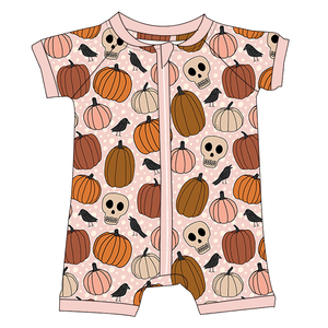 Butik bambu kustom tengkorak Halloween Gambar labu bayi baru lahir Romper pendek ritsleting 2 arah pakaian tidur ritsleting anak perempuan laki-laki - Product Image 1