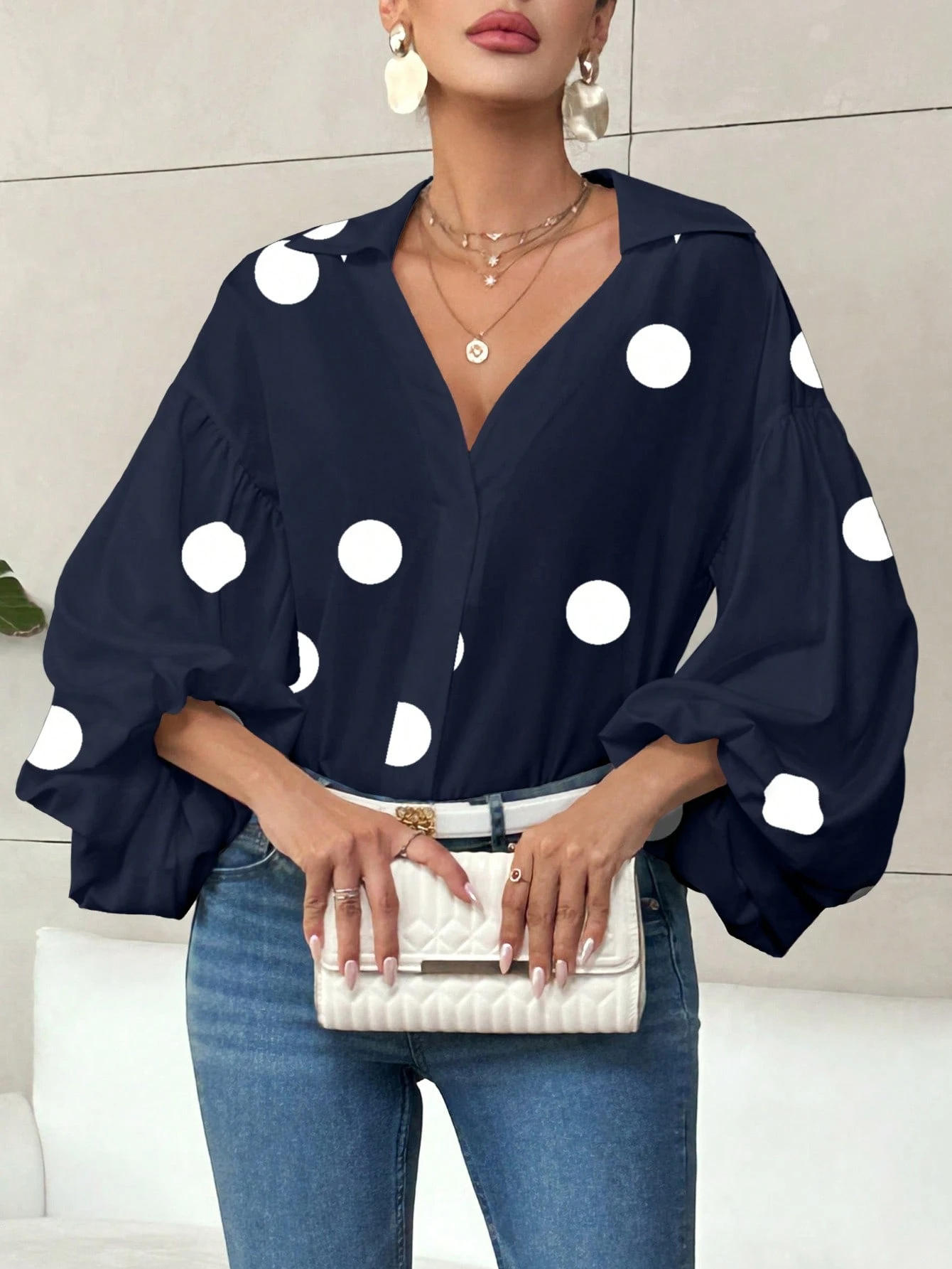 Navy blue polka dots