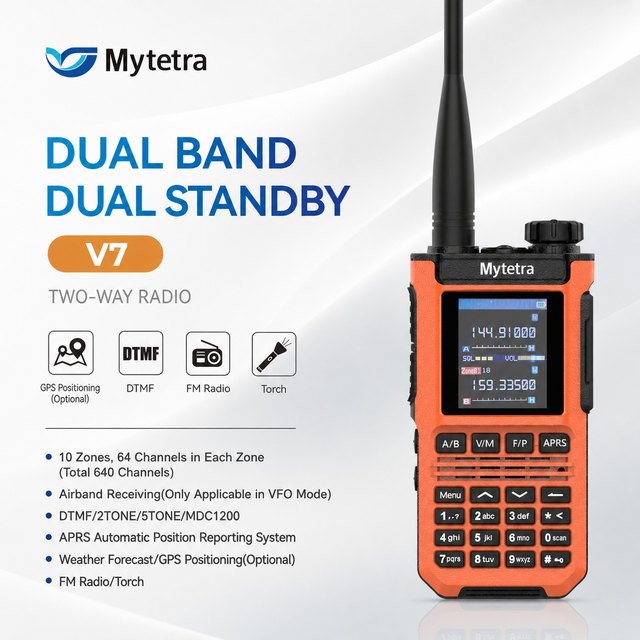 MYT V7 Analog Two Way Radio Dual Band Dual Standby Walkie Talkie 640CH Airband Receiver DTMF APRS FM Torch GPS Optional