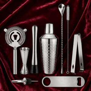 Kit de barman 9 pièces en acier inoxydable, outils de mélange de boissons, shaker à cocktails avec doseur, passoire, cuillère à mélanger, brosse - Product Image 1
