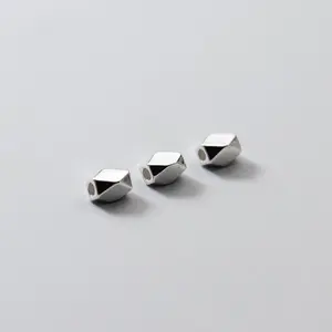 Perline sfaccettate a tubo da 5*3mm perline in argento Sterling 925 con taglio a diamante per la ricerca di collane di bracciali