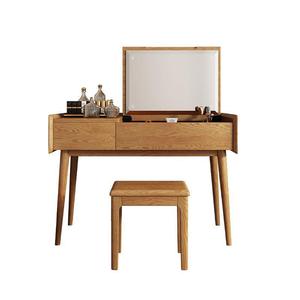 Nordic <b>Solid</b> <b>Wood</b> Dressing <b>Table</b> With Flip <b>Top</b> Storage And Stool Teak Color Bedroom Furniture - Product Image 5