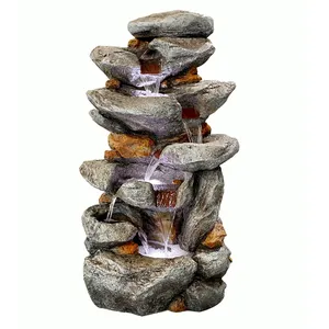 Poly resin outdoor 6 tiered rock stone cascade waterfall fountain water feature for home and garden landscaping