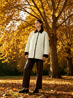Veste matelassée légère pour femme de qualité supérieure avec col en velours côtelé contrastant, manteau décontracté en coton rembourré pour l'hiver