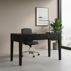 Bureau en bois de manguier massif 43,3x19,7x29,5 Noir Design élégant Moderne Meuble commercial autoportant - Product Image 2