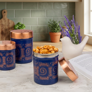 Boîte de conservation alimentaire en métal de style marocain, ronde avec couvercle, design cuivre bleu, 1-3L, boîte de rangement pour épices, garde au frais - Product Image 5