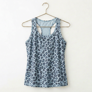 Camiseta sin mangas con estampado de leopardo para mujer, blusa elástica con espalda cruzada, ropa informal para uso diario, transpirable, cuello redondo, ajuste holgado - Product Image 1