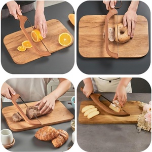 Affettatrice per pane in legno massello con semplice manico in legno da cucina strumento di cottura e pasticceria per il taglio del pane - Product Image 3