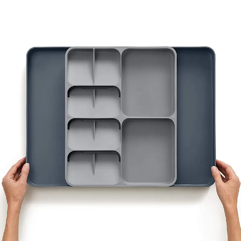 Caja de almacenamiento de cubiertos para el hogar, organizador rectangular de limpieza para cajón de cocina, cuchillo, tenedor, cuchara, extensible