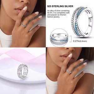 Anillos de banda ancha cruzados de plata de ley 925 con corazón rosa, sol azul, estrella y luna, para mujer, para bodas, fiestas y cumpleaños - Product Image 3