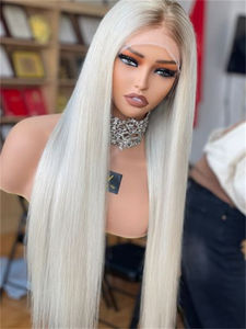Perruque personnalisée en cheveux humains, lace front, blond platine, lisse et soyeux, cheveux vierges européens, pour lace transparente, 26 pouces - Product Image 5