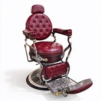 Fauteuil de Barbier Vintage Capitonnage Diamanté Robuste Hydraulique Inclinable pour Rasage, Chaise de Salon de Luxe avec Cadre Métallique Chromé