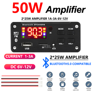 Module amplificateur 2x25W 50W pour amplificateur 5.0, DC 6-12V, affichage à distance, USB, TF, AUX, mini amplificateur audio pour voiture et maison, haut-parleur <span class=keywords><strong>DIY</strong></span> - Product Image 2