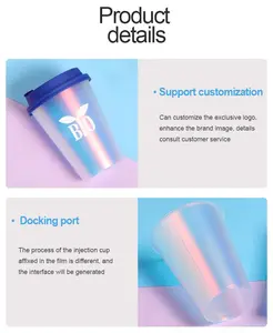 Milk Tea Shops PP 24oz 32oz 12oz 16oz Bubble Tea Cup Cold Drink Custom Logo Iridescent Rainbow Disposable Plastic Cups With Lid