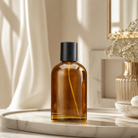 Flacon pulvérisateur rond en verre brun ambré avec pulvérisateur noir, conteneur de parfum vide, plusieurs tailles, vente en gros