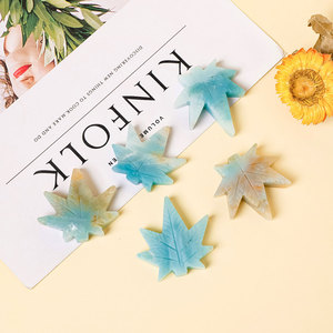 Wholesale Home Decoration Ornaments Natural Crystal Raw <strong>Stones</strong> Polished Maple Leaf Carvings Sky <strong>Blue</strong> Sky <strong>River</strong> <strong>Stones</strong> for Gifts - Product Image 4