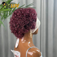 Perruques en gros en cheveux humains, Lace Front 13x1, Perruque frontale en dentelle transparente, Fournisseurs de perruques en cheveux humains bouclés, Perruque coupe pixie, Cheveux bruts # 99j