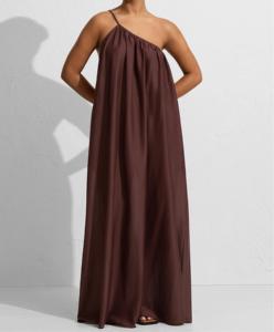 فستان نسائي بكتف واحد، فستان ماكسي بتصميم غير متماثل عند الرقبة، مصنوع من القطن العضوي، فستان ماكسي واسع بكتف واحد - Product Image 5