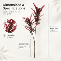 Vente en gros usine : Feuille de fougère artificielle bordeaux à tige haute, fausse verdure, décoration de mariage, accessoires d'événements, plante artificielle
