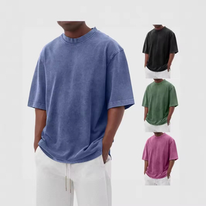 เสื้อยืดแขนสั้นผู้ชายสีพื้นสไตล์วินเทจ ซักแบบสเปรย์ทราย สำหรับฤดูใบไม้ผลิและฤดูร้อน - Product Image 1