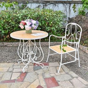 HOME European Style White Metal Base Round Wooden Top Coffee Table Living Room Accent Furniture - Product Image 2