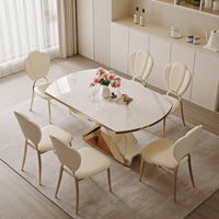Mesa de Comedor Extensible de Estilo Moderno y Minimalista, con Superficie Redonda de Piedra, para Hogares Pequeños, Conversión de Cuadrada a Redonda, Estilo de Lujo Ligero