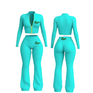 Customized Logo <b>Plus</b> <b>Size</b> Women's Winter Active Wear Tracksuit <b>Set</b> Full Zip Jacket Flared <b>Pants</b> <b>2</b>-<b>Piece</b> Fleece Lining Breathable - Product Image 2