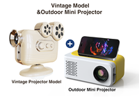 Mini projecteur LCD de style vintage avec design rétro décoratif, résolution 1080P, home cinéma portable