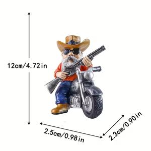 ヴィンテージのカウボーイがバイクに乗る樹脂製彫刻、白いひげと葉巻を持つクールなバイカー、赤いシャツと青いジーンズを着たウェスタンスタイルのフィギュア - Product Image 6