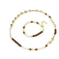 Ensemble collier et bracelet XF personnalisé en ambre, avec perles ovales en pierre naturelle, perles d'eau douce, ambre tigre, certifié GIC, pour femmes