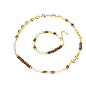 Ensemble collier et bracelet XF personnalisé en ambre, avec perles ovales en pierre naturelle, perles d'eau douce, ambre tigre, certifié GIC, pour femmes - Product Image 1
