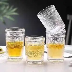 Atacado vintage clássico e elegante copos de vidro com luxuoso high-end rodada transparente cerveja whisky óculos em design alívio