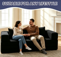 Konvertierbares Schlafsofa, Klappbares Schlafsofa - Knochenloses Faltbares Sofa, Cord mit 2 Kissen für Wohnzimmer & Schlafzimmer