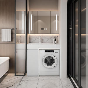 Mueble de lavandería integrado Chen Le con lavabo empotrado y espejo inteligente, de pie, color blanco - Product Image 1