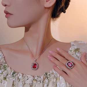 Elegance Eco-friendly Brass Oval Cut 12*16MM Red Zircon Pendant Earrings Ring Set Classic Timeless Jewelry Set <b>for</b> Women - Product Image 5