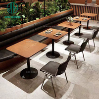 Table et chaises de restaurant en bois noir incurvées en demi-cercle, canapé, banquette, mobilier pour café