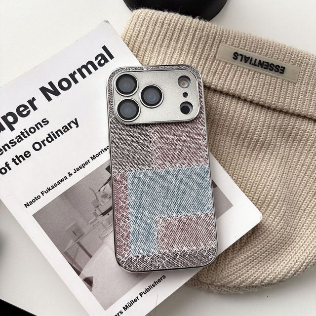 Vintage Denim Pattern Plating Frosted Lens Frame Full Phone case for Iphone 17 16 15 14 Pro Max Ins Style Shockproof Matte Cover