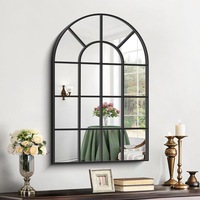 Miroir sur pied vintage en forme de fenêtre, avec cadre en fer arqué, pour décoration murale de salon