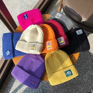 Gorros térmicos de punto de Color liso para mujer, 100% acrílico, alta elasticidad, enrollado, personalizado, moda - Product Image 3
