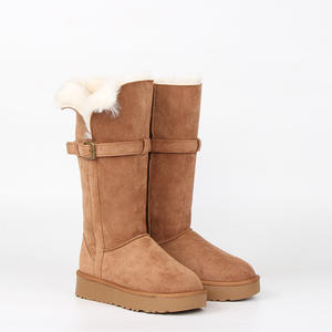 YL7423 Botas de nieve marrones de dos vías a media pantorrilla para mujer Zapatos de algodón cálidos de invierno de gran tamaño de suela gruesa con tops altos - Product Image 3