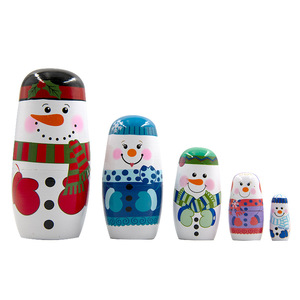 Venta caliente 5 capas de madera personalizada rusa anidamiento muñeca creativa Navidad DIY Matryoshka alta calidad Navidad decorativa - Product Image 2