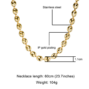 18K <span class=keywords><strong>Or</strong></span> Acier Inoxydable <span class=keywords><strong>Grain</strong></span> <span class=keywords><strong>De</strong></span> <span class=keywords><strong>Café</strong></span> Chaînes Colliers Pour Femmes Hommes Punk Hip Hop Bijoux Cochon Nez Lien Chaînes Ras Du Cou - Product Image 6