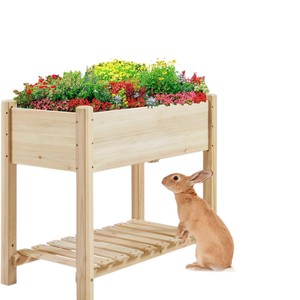 Jardinera elevada de madera de 2 niveles con estante de almacenamiento para plantar flores en exteriores - Product Image 5