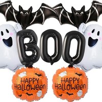 Ensemble de ballons en aluminium pour Halloween - 12 pièces assorties (Citrouille, Fantôme, Chauve-souris), 18 pouces, aluminium mat, certifié EN71/ASTM, lot de 100 ensembles/CTN