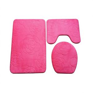 Ensemble de tapis de salle de bain 3 pièces en flanelle moderne gaufrée, comprenant un tapis de toilette, un couvre-couvercle de toilette et un tapis contour, absorbant l'eau, antidérapant, épaisseur 1,2 cm - Product Image 1