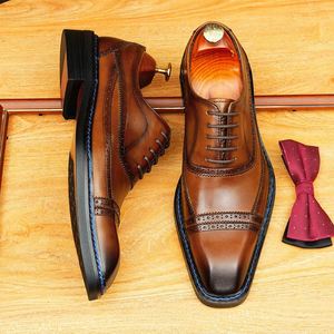 Chaussures Oxford pour hommes, style italien, en cuir véritable, à lacets, faites à la main, pour les occasions spéciales, bout pointu, respirantes, antidérapantes, légères - Product Image 4