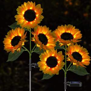 Luces LED Solares con Forma de Girasol, IP65 Impermeables, PVC, Luz Blanca Cálida, Batería Incluida, Pequeñas Luces de Jardín para Exteriores - Product Image 1