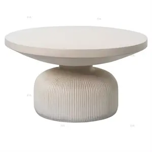 Meja Sofa furnitur Nordic krim beton meja kopi bulat putih untuk ruang tamu