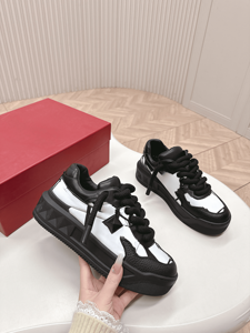 Black and <b>White</b> Color Block <b>Lace</b> Up Sneakers Casual Platform Shoes for Daily Wear - Product Image 5